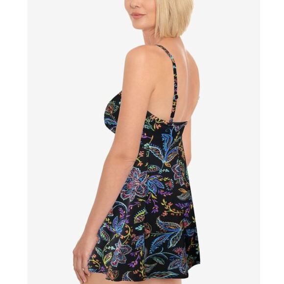 Swim Solutions Women's Empire Waist Tummy Control Swimsuit Swimdress Black 10 - Picture 3 of 3